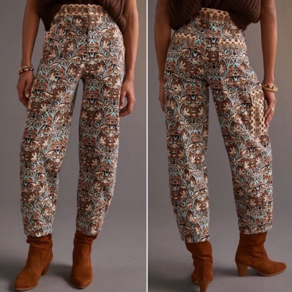 Anthropologie Corduroy Barrel Pants Bold Paisley Print Size 4